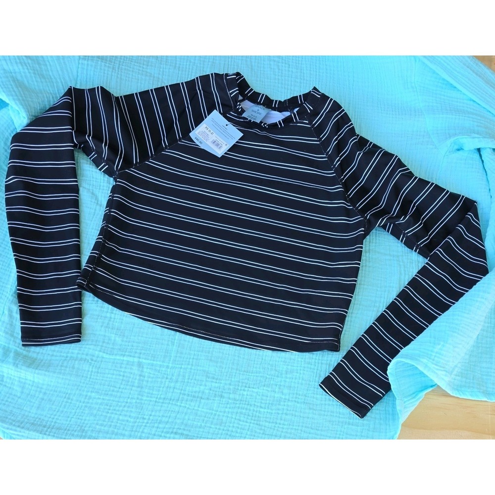 XS Long Sleeve Rash Guard Black Stripe UPF 50 Swim Shirt XS